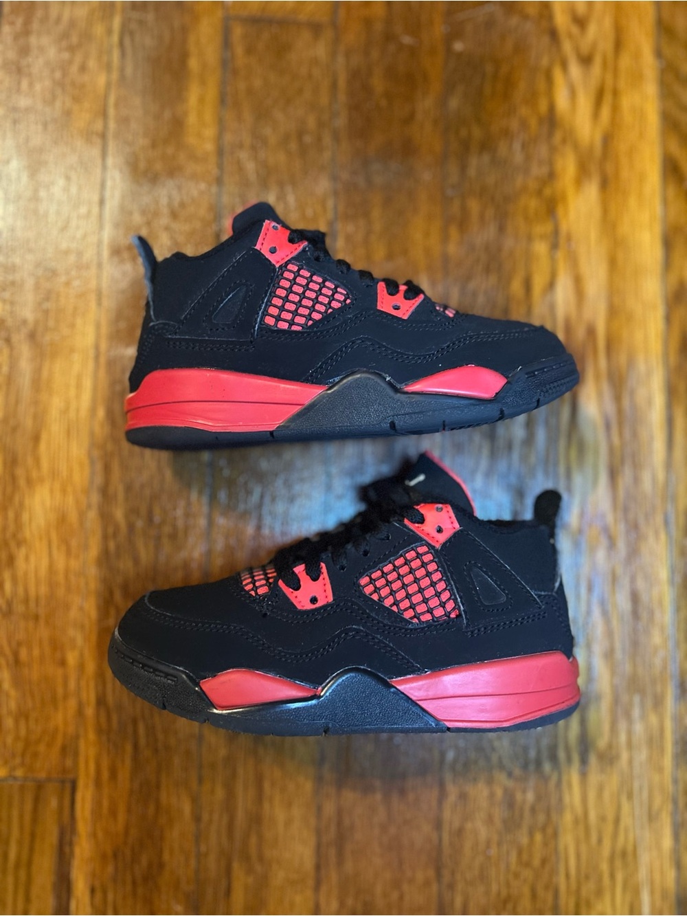 Kids Jordan 4 Retro Black Red Athletic Shoes